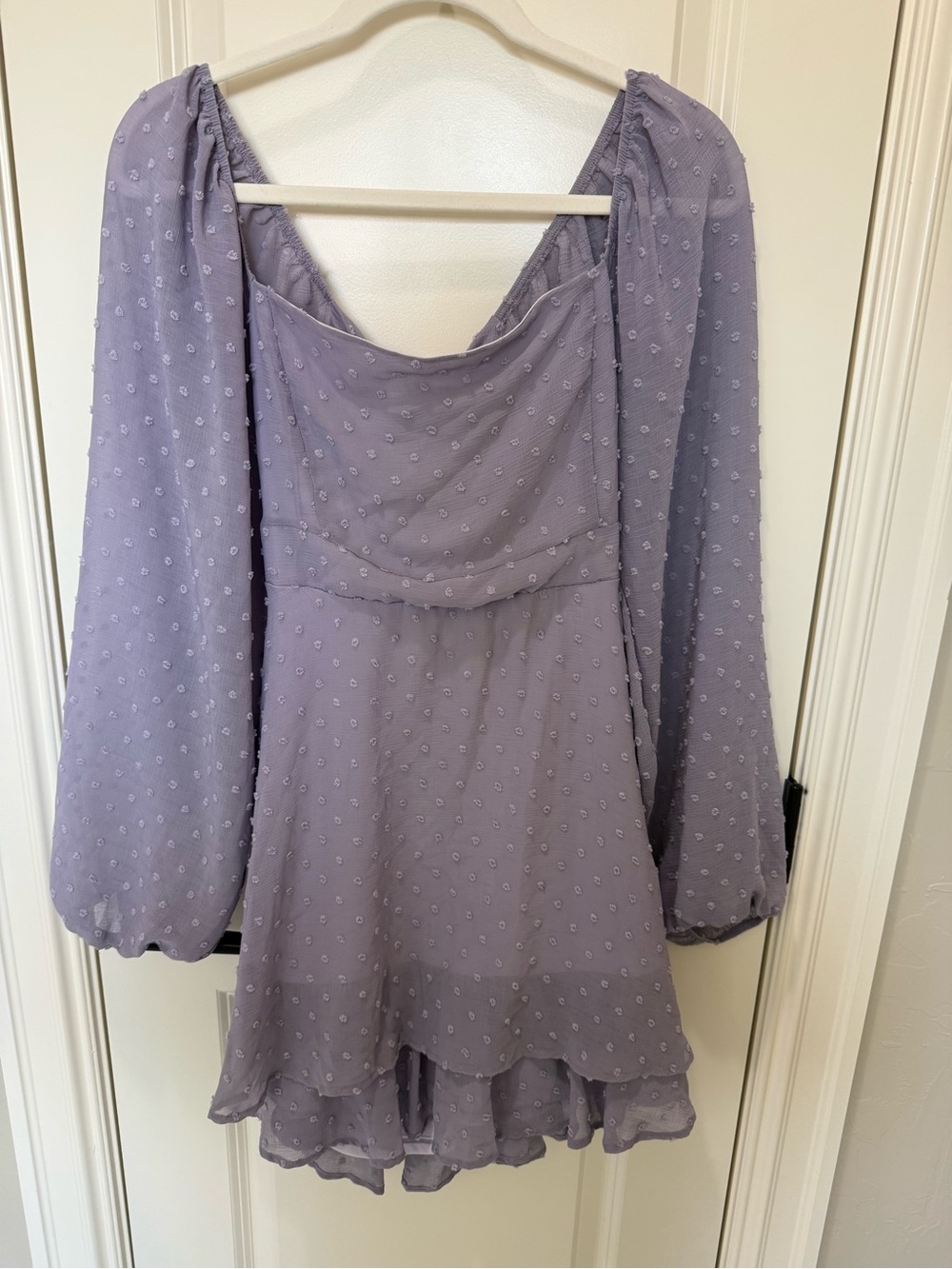 Altar'd State Lavender Long Sleeve Swiss Dot Mini Dress